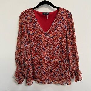 1. State Red Paisley Print V neck long sleeve Blouse size Small